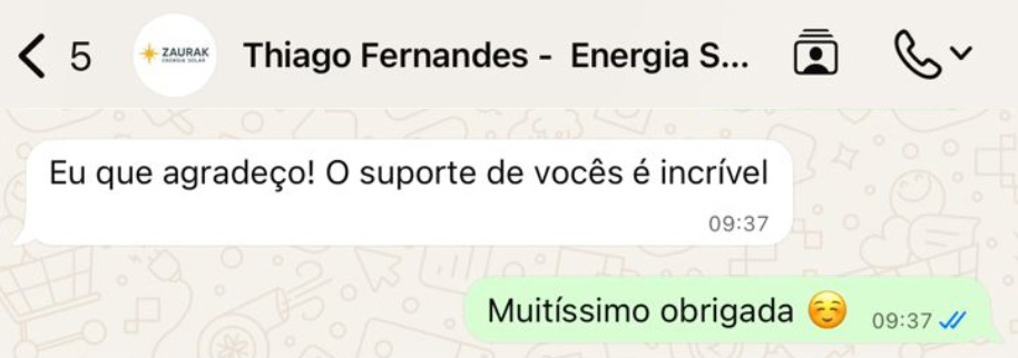 Depoimento de cliente 1 via WhatsApp