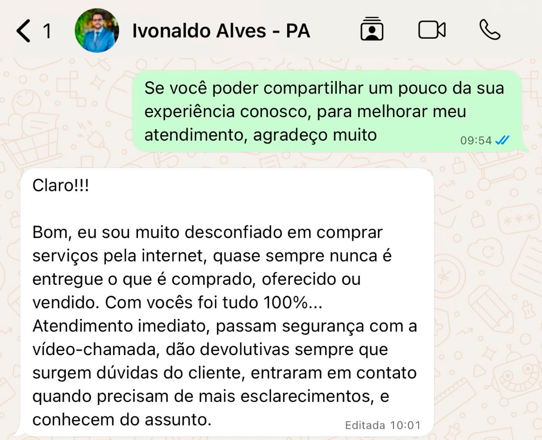 Depoimento de cliente 4 via WhatsApp